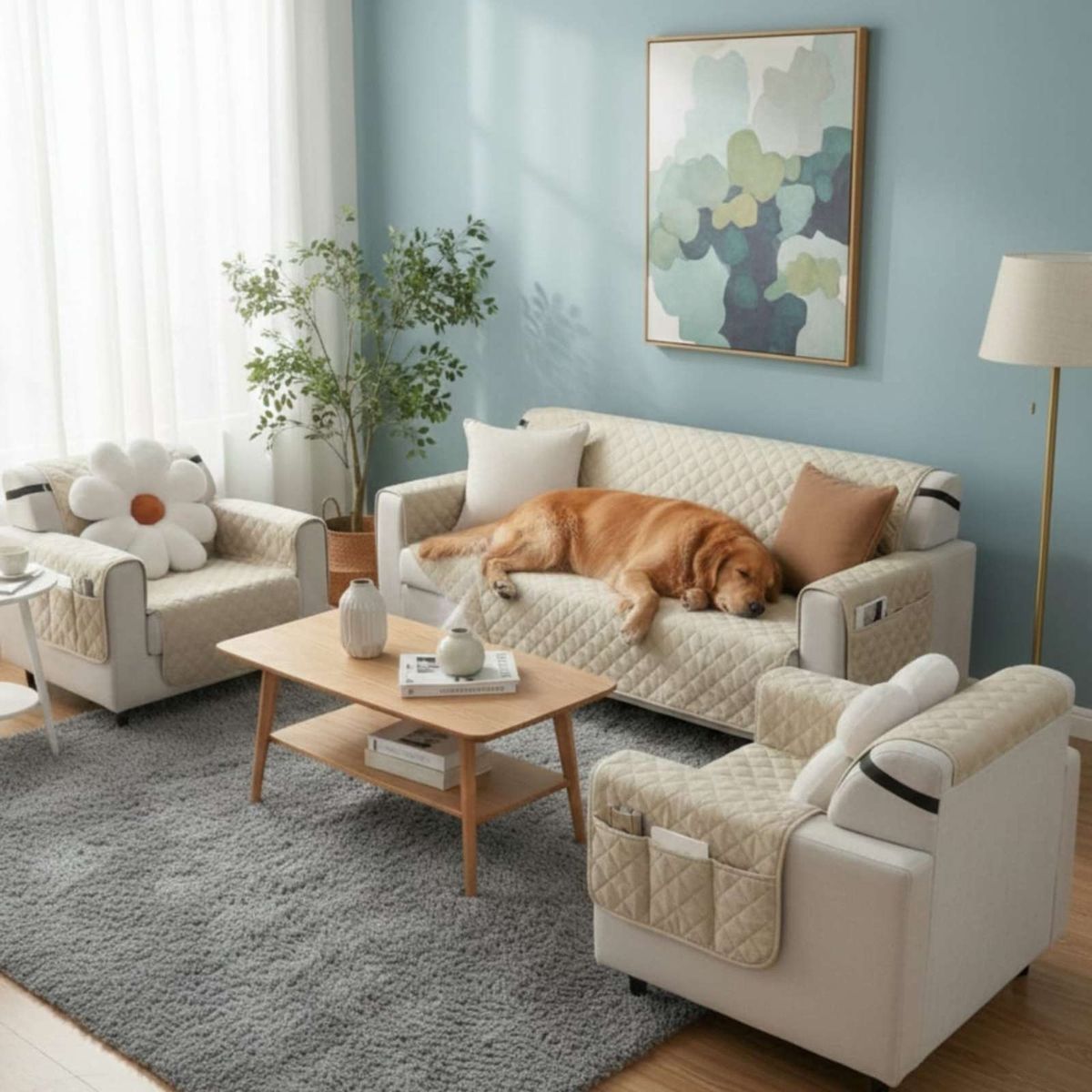 GENERICO - Juegos 3+1+1 de Cubre sillon reversibles con bolsas