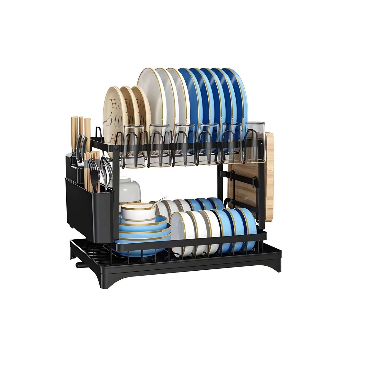 GENERICO - Escurridor De Platos 2 Niveles Secaplatos  Inoxidable NEGRO