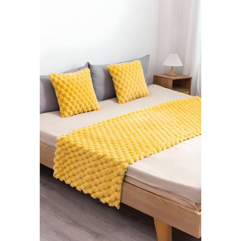 GENERICO - JUEGO DE PIECERA DE CAMA CON 2 FUNDAS MODELO PERLA AMARILLO