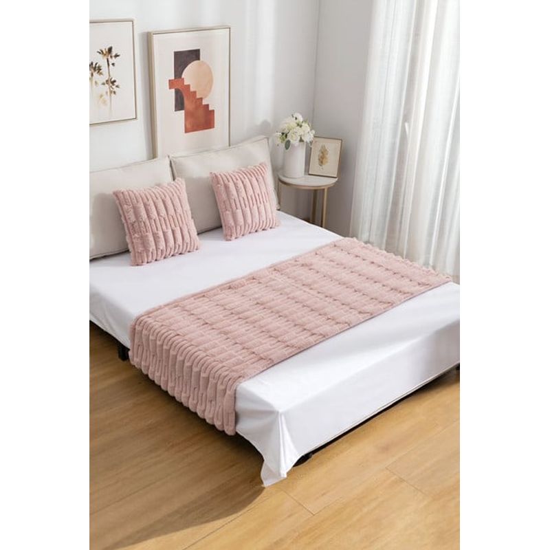 GENERICO - JUEGO DE PIECERA DE CAMA CON 2 FUNDAS MODELO BAMBÚ ROSADO