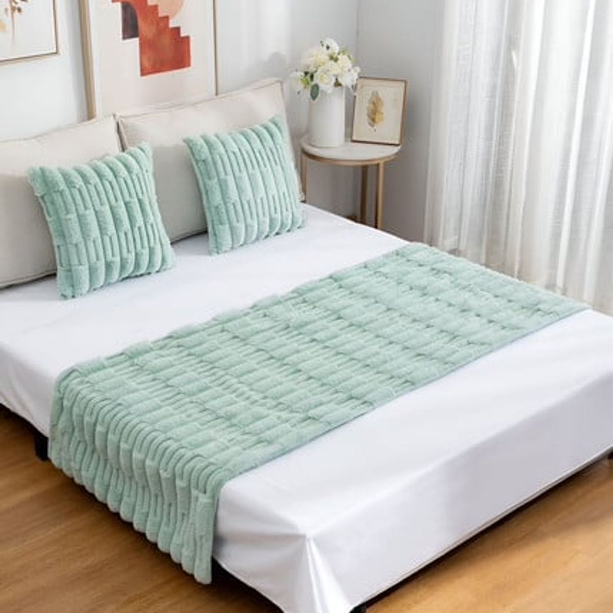 GENERICO - PIECERA DE CAMA DECORATIVA MODELO BAMBÚ VERDE MENTA