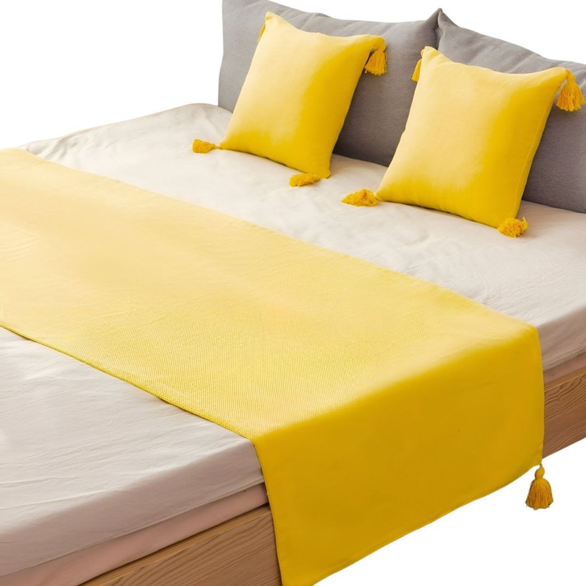 GENERICO - JUEGO DE PIECERA DE CAMA MAS 2 COJIN CON FUNDAS MODELO LINO AMARILLA
