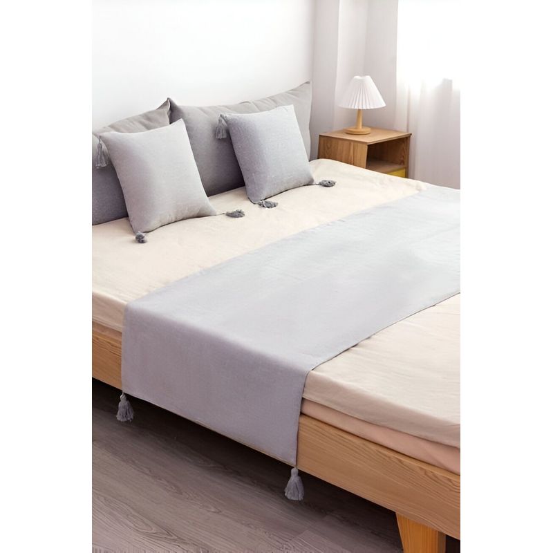 GENERICO - JUEGO DE PIECERA DE CAMA MAS 2 COJIN CON FUNDAS MODELO PLUSH GRIS