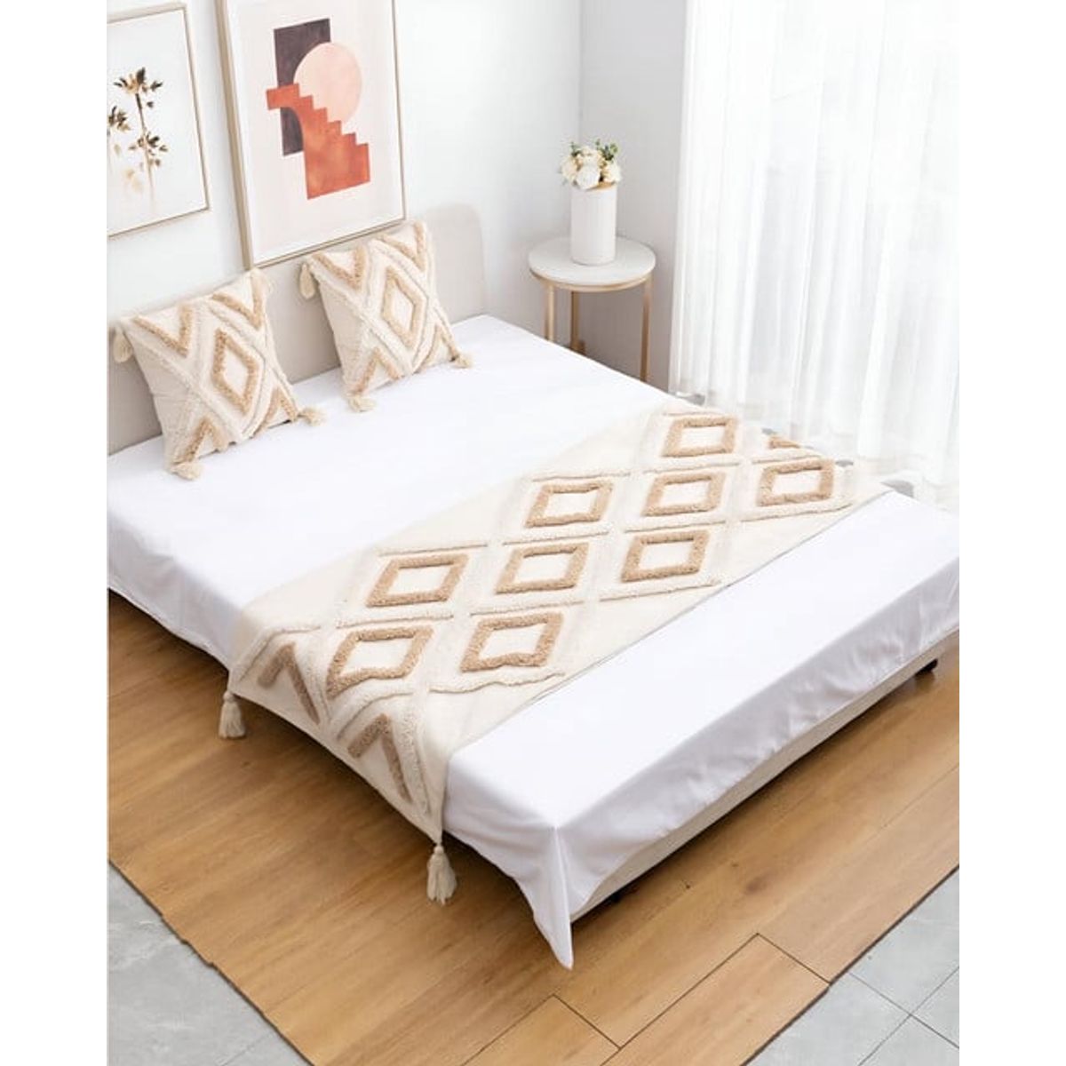 GENERICO - JUEGO DE PIECERA DE CAMA MAS 2 COJIN CON FUNDAS MODELO BOHO