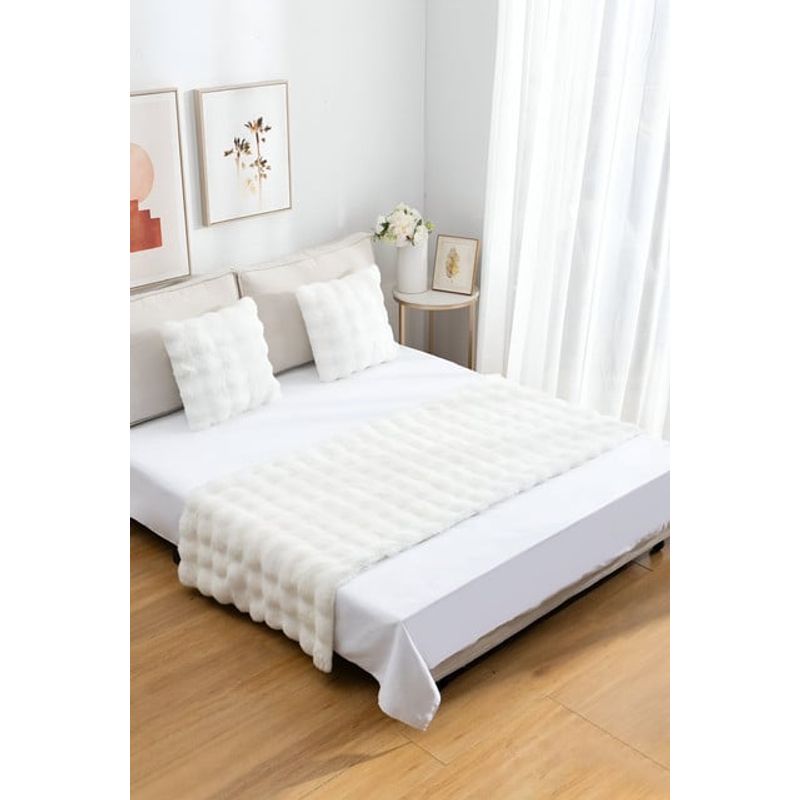 GENERICO - JUEGO DE PIECERA DE CAMA MAS 2 COJIN CON FUNDAS MODELO BURBUJA BLANCO