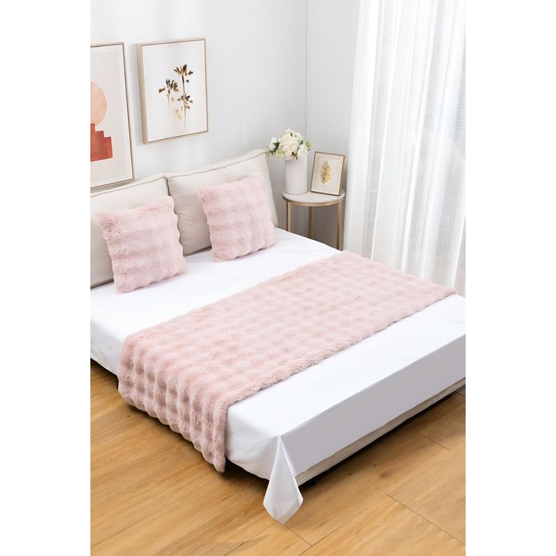 GENERICO - JUEGO DE PIECERA DE CAMA MAS 2 COJIN CON FUNDAS MODELO BURBUJA ROSADO