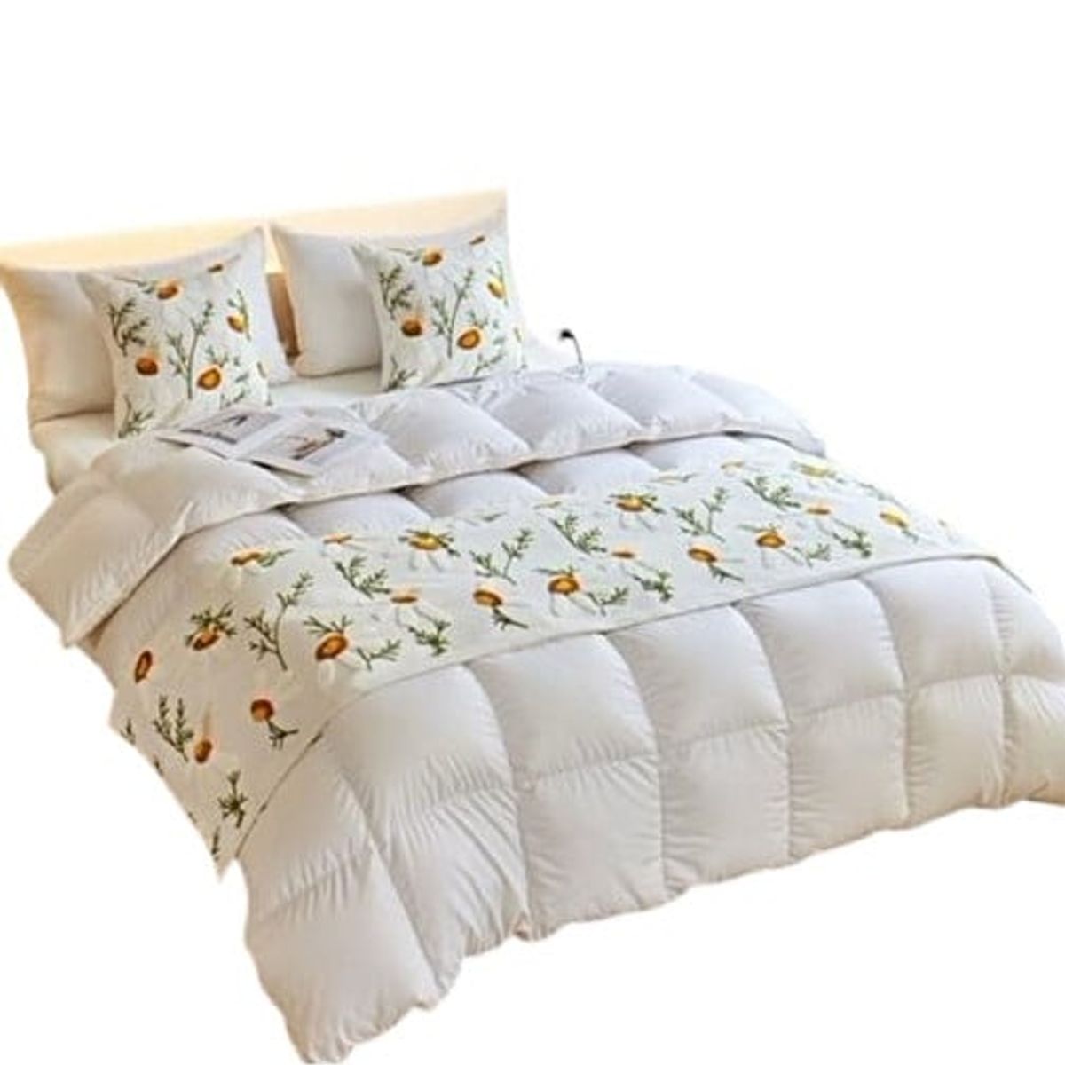 GENERICO - JUEGO DE PIECERA DE CAMA CON 2 COJINES COMPLETOS CON BORDADO T03…