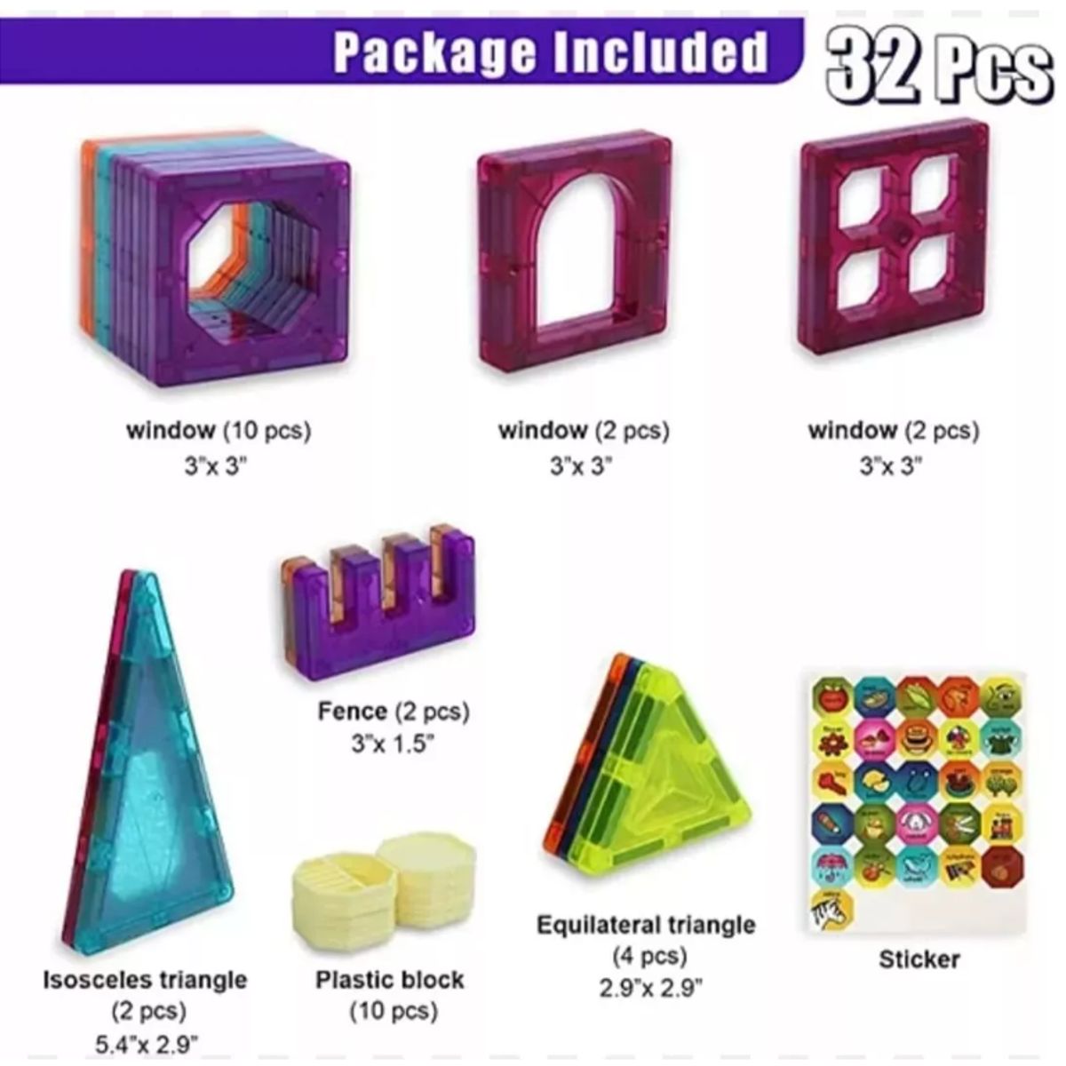 GENERICO - Juego De Construcción Magnético Imán Bloques Niños 32pzs