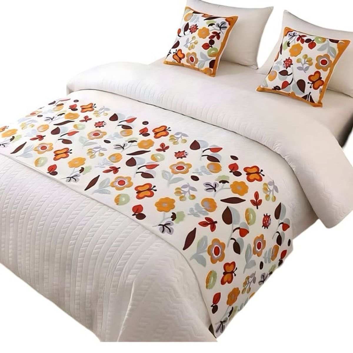 GENERICO - PIECERA DE CAMA MAS 2 FUNDAS BORDADA DECORATIVA 60X200 CM