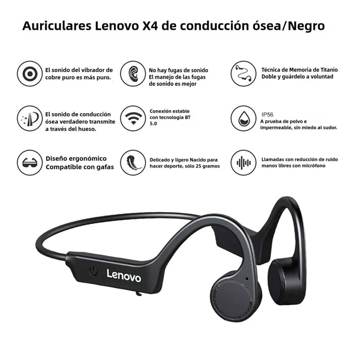 LENOVO - Audífonos Bluetooth Lenovo X4 Audífonos de conducción ósea