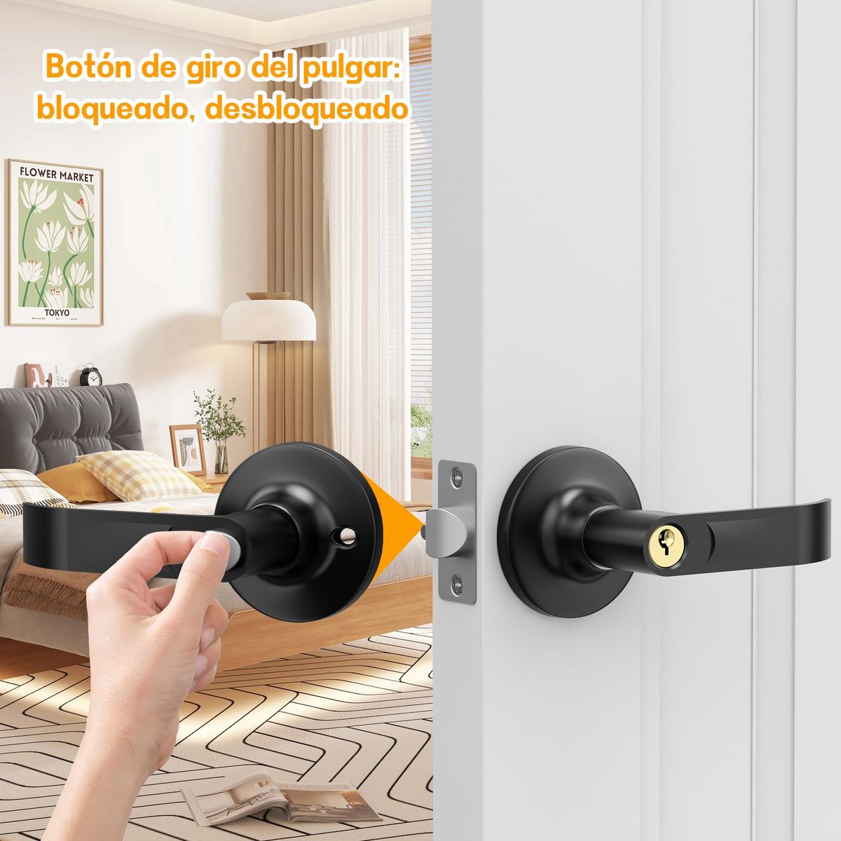 AIZO - Negro Cerradura Chapa Casa Dormitorio  Baño Con 3llaves