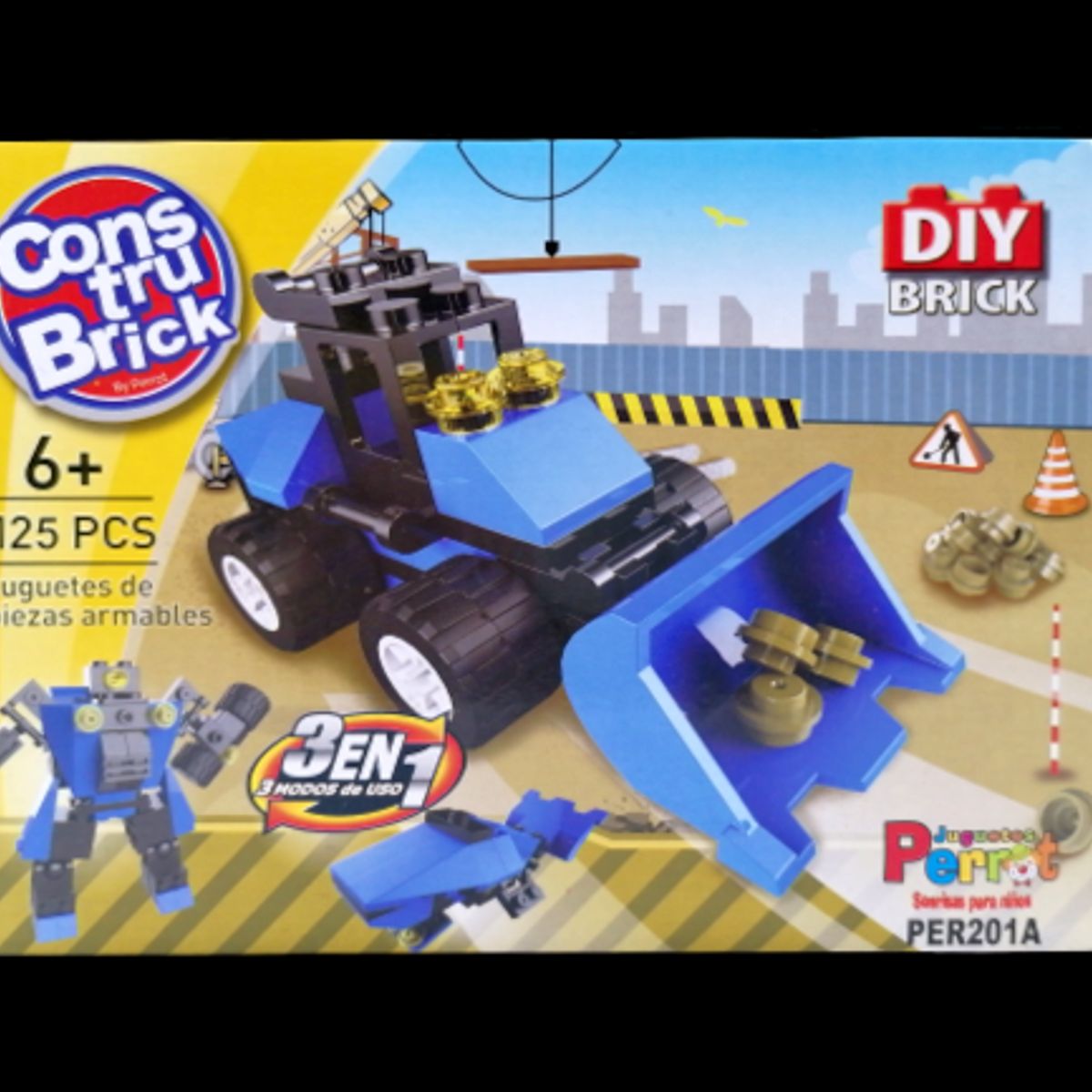 PERROT - Construbrick Gran Retroexcavadora 3 en 1 Juguetes Perrot