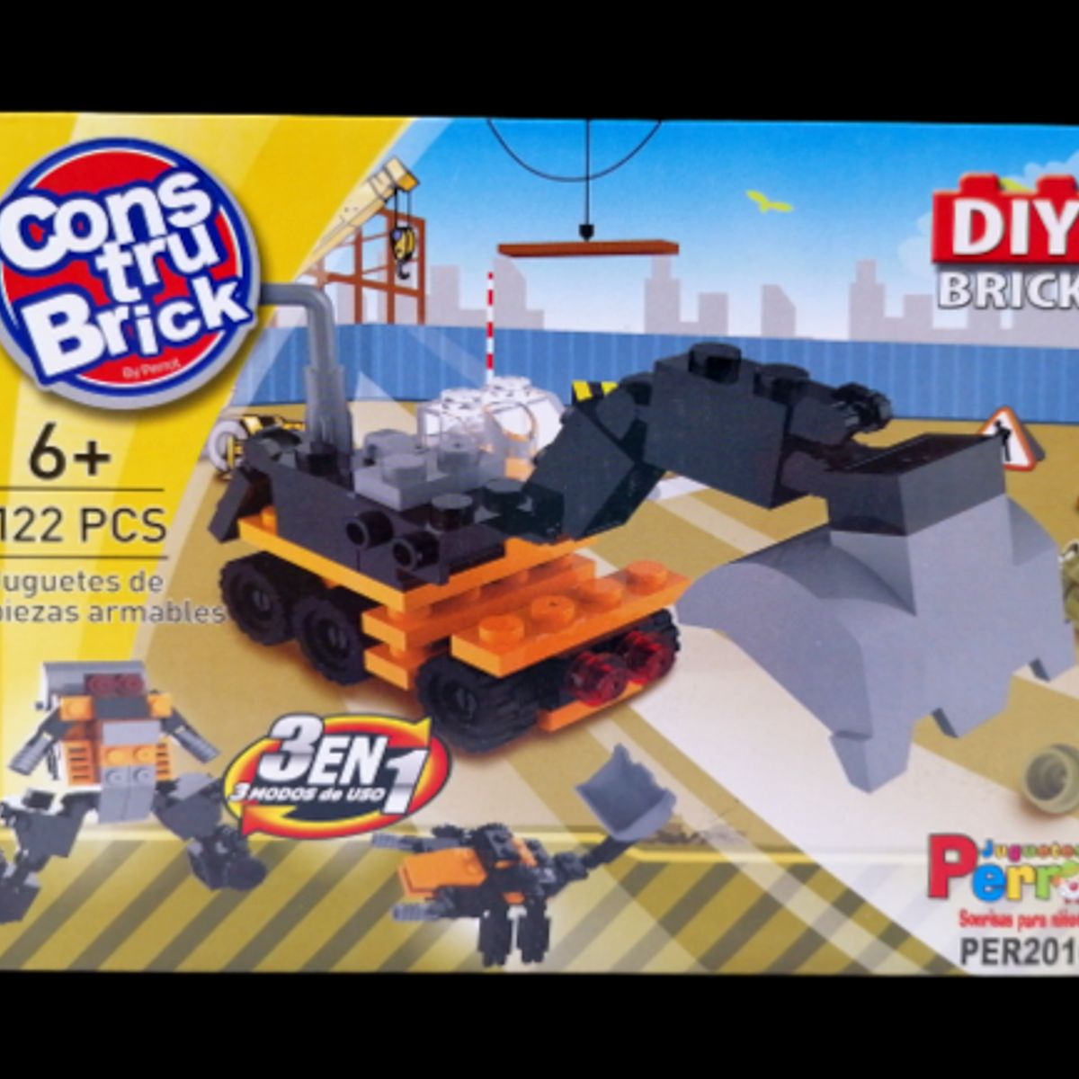 PERROT - Construbrick Excavadora 3 en 1 Juguetes Perrot