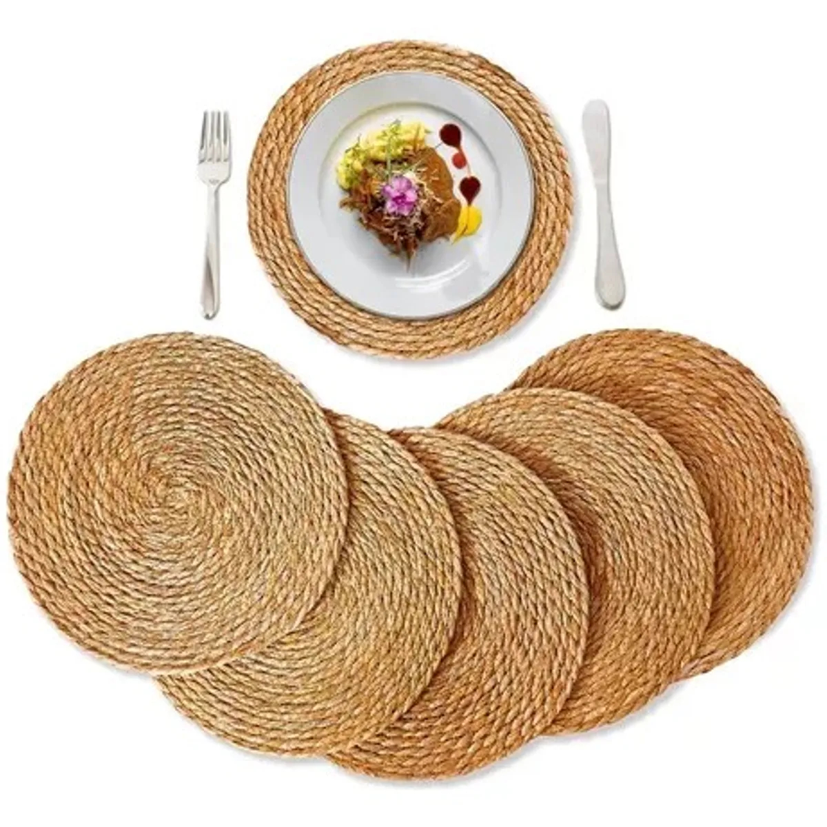 MUNDO MAGIA - Set 6 Individuales Mantel Fibra Natural Yute 35 Cm Pack 6