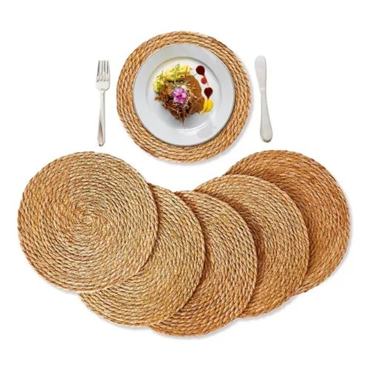 MUNDO MAGIA - Set 6 Individuales Mantel Fibra Natural Yute 35 Cm Pack 6