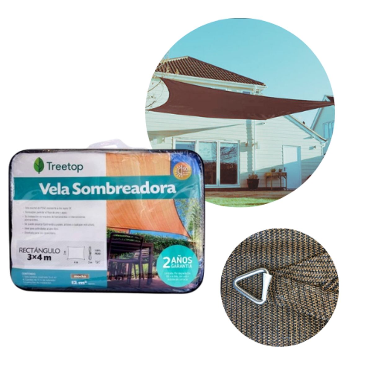 TREETOP - Vela Sombra Rectangular de 3 × 4 m color Moka