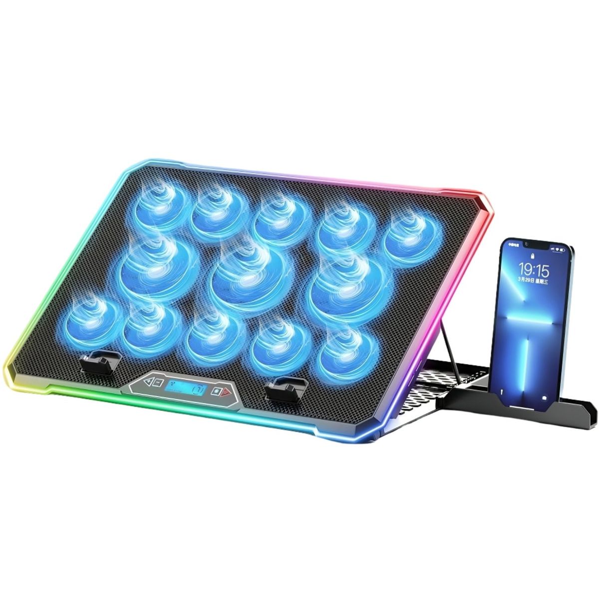 GENERICO - Base Ventilador Enfriador Notebook 13 Fans Lcd Rgb Hasta 17