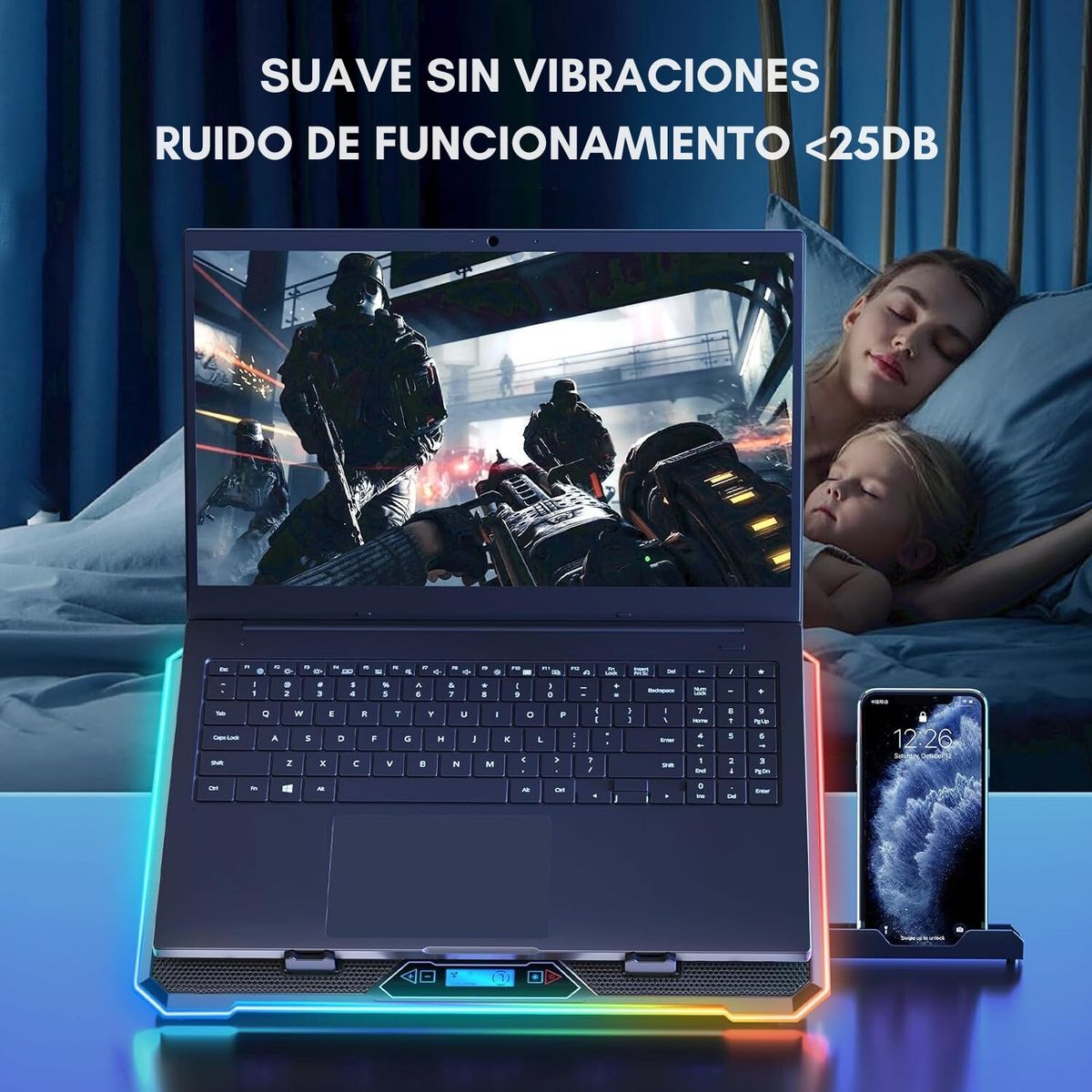 GENERICO - Base Ventilador Enfriador Notebook 13 Fans Lcd Rgb Hasta 17