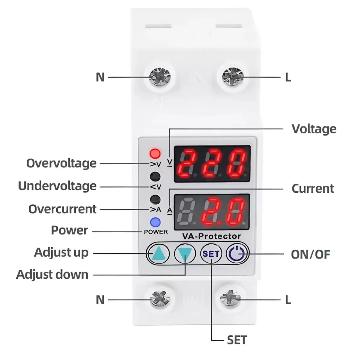 MUNDO MAGIA - Protector Sobre Voltaje Y Corriente Ajustable 63a 220v Din