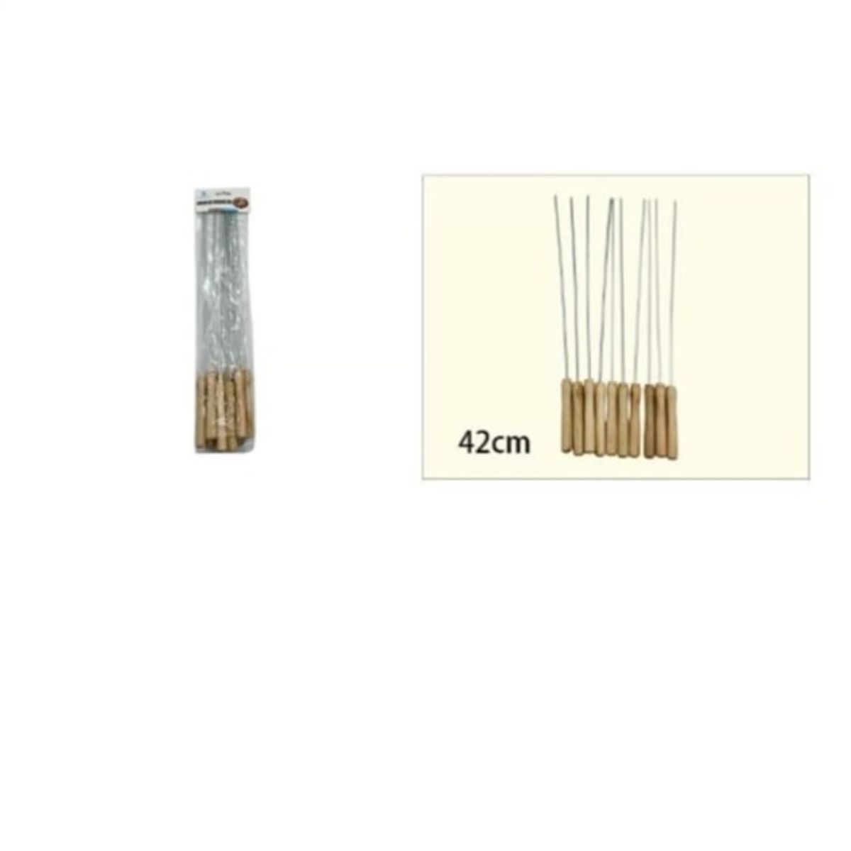 GENERICO - Aguja De Barbacoa 10 Piezas 42Cm Mango De Madera