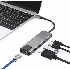 GENERICO - HUB ADAPTADOR 5 EN 1 TIPO C/2 USB/CABLE RED/HDMI