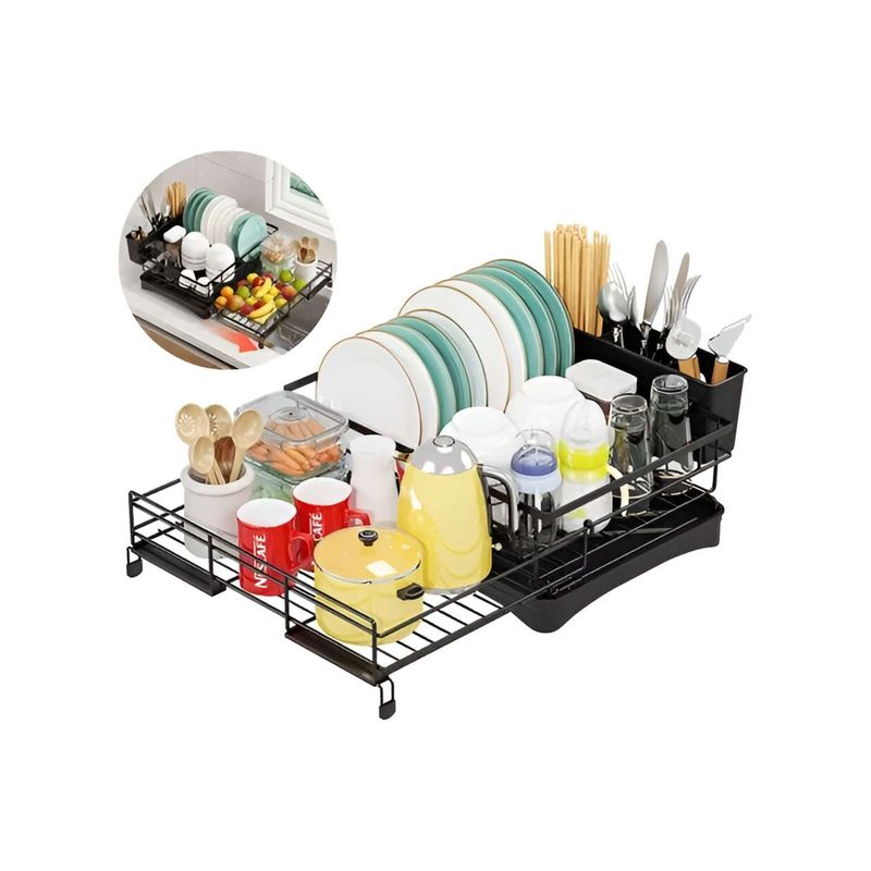 GENERICO - Escurridor de platos expandible de gran capacidad para encimera cocina