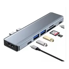 GENERICO - HUB ADAPTADOR 7 EN 1 TIPO C/2 USB/HDMI/LECTOR DE MEMORIA SD/MICRO SD