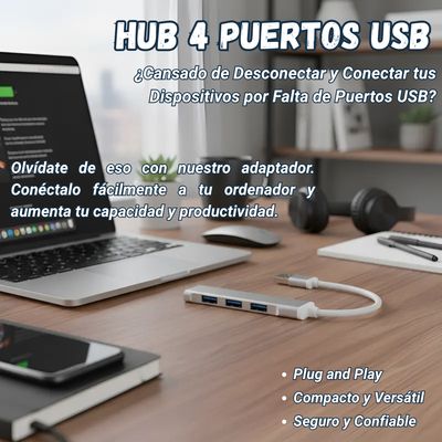 Imagen 2 del producto Hub Usb 4 Puertos 3.0 Adaptador Multipuerto Para Pc Notebook
