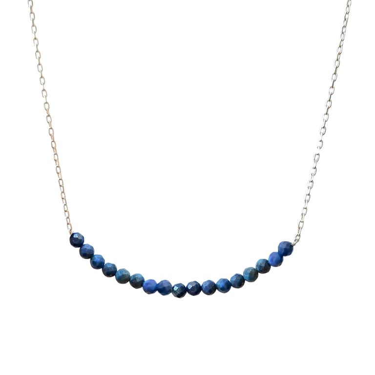 Collar Lapislazuli Facetado Cadena Eslabon Plata Fina 925 Plateado TALLA UNICA
