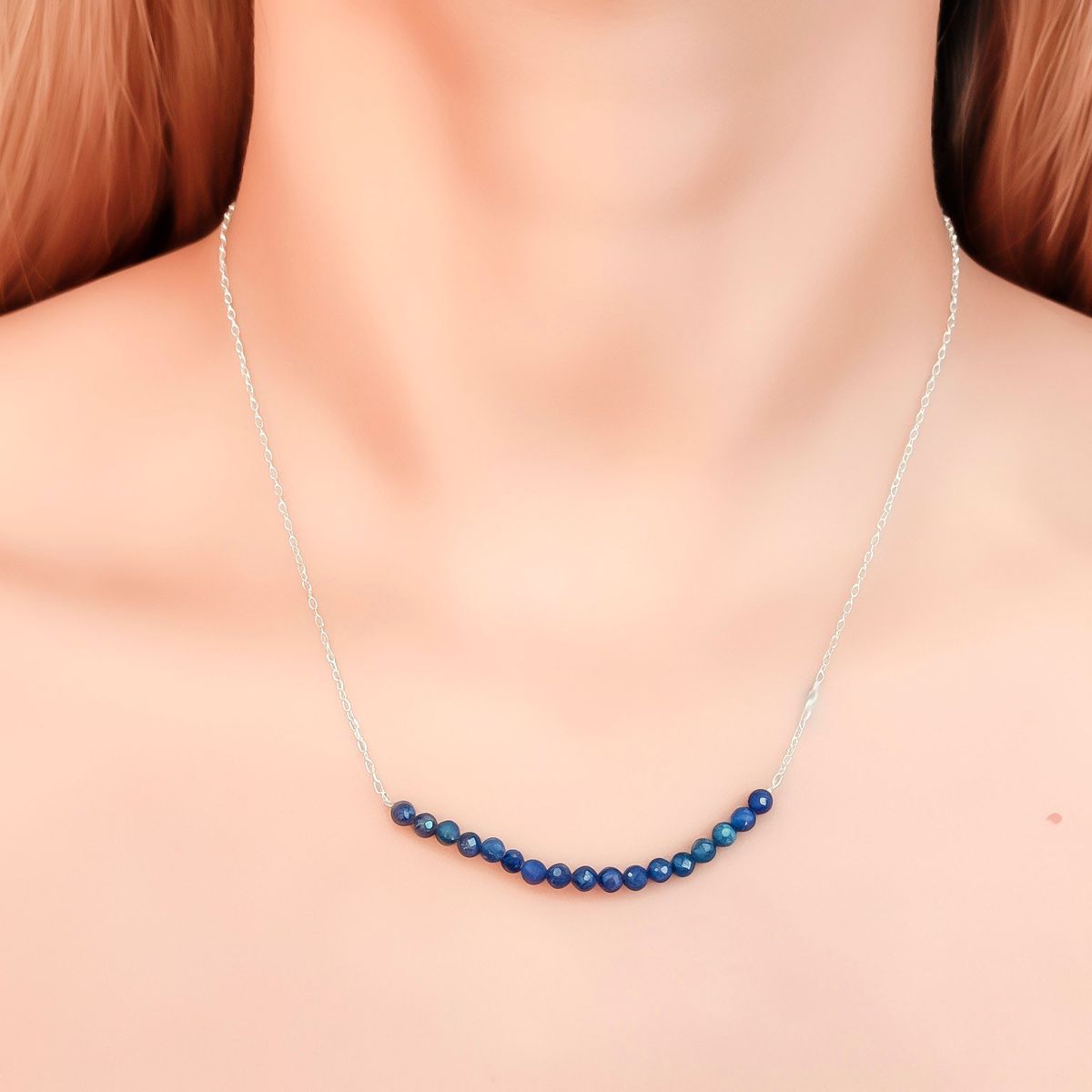 COGGIOLA - Collar Lapislázuli Facetado Cadena Eslabón Plata Fina 925