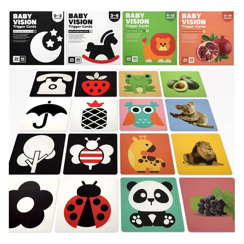 MUNDO MAGIA - 4cajas Tarjetas De Estimulación Visual Para Bebés 0-36 Meses