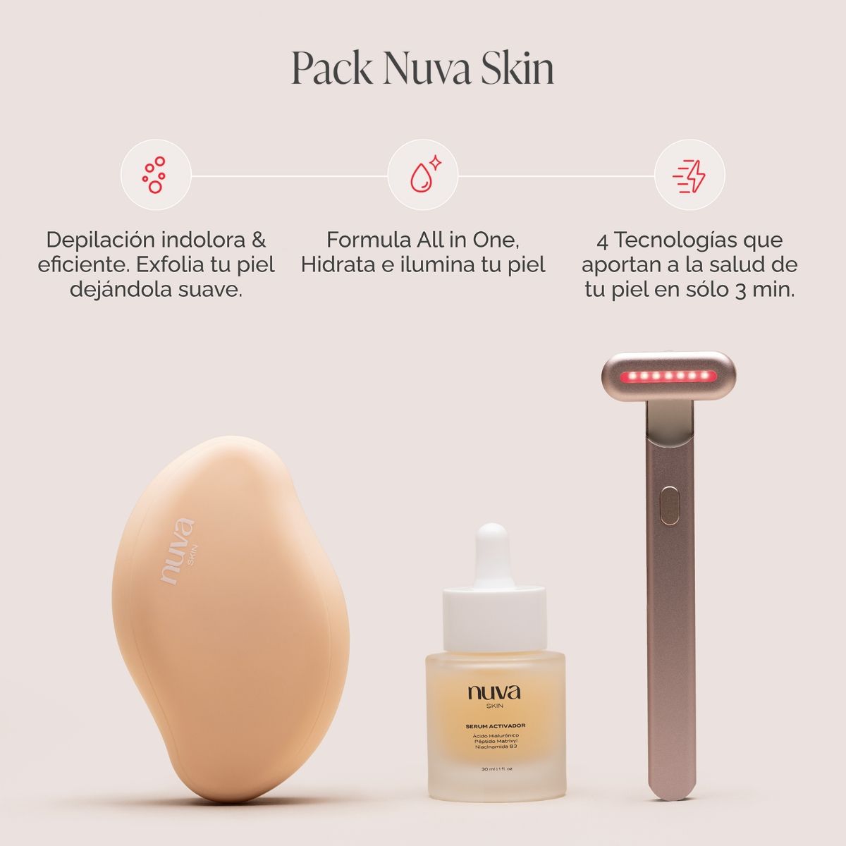 NUVA SKIN - Pack Nuva Skin  Depilador Nano Pro + Masajeador Facial + Sérum