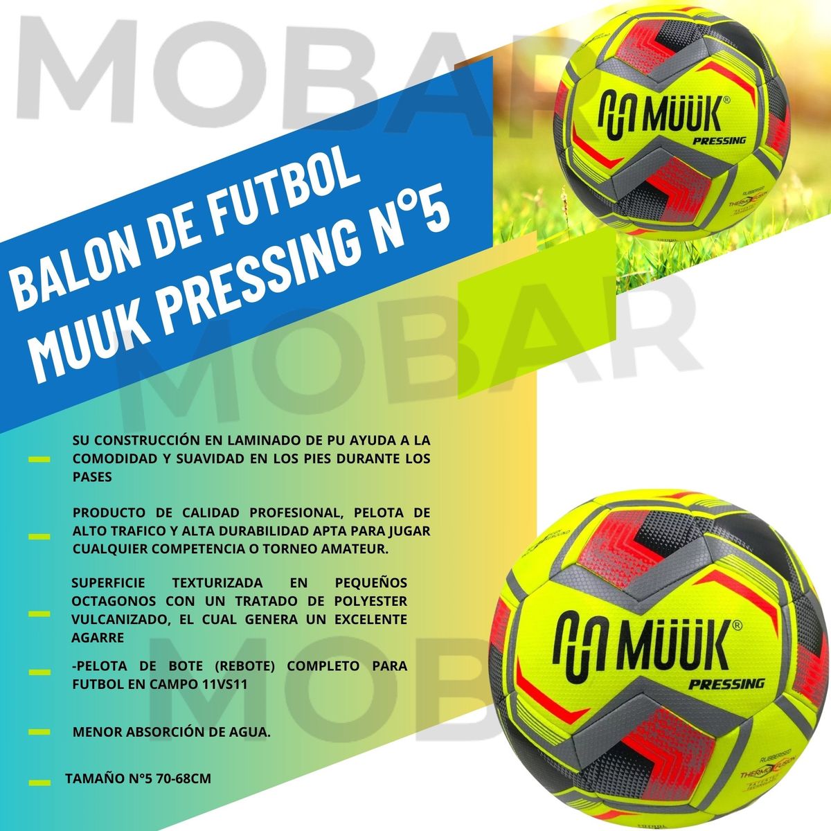 MUUK - Pelota Futbol Muuk Pressing Oficial N°5 Calidad Profesional