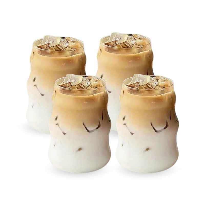 SANTU HOME & DECO - Set 4 Vasos Alto Diseño Ondas Bebidas y Coctel Vidrio 510ml