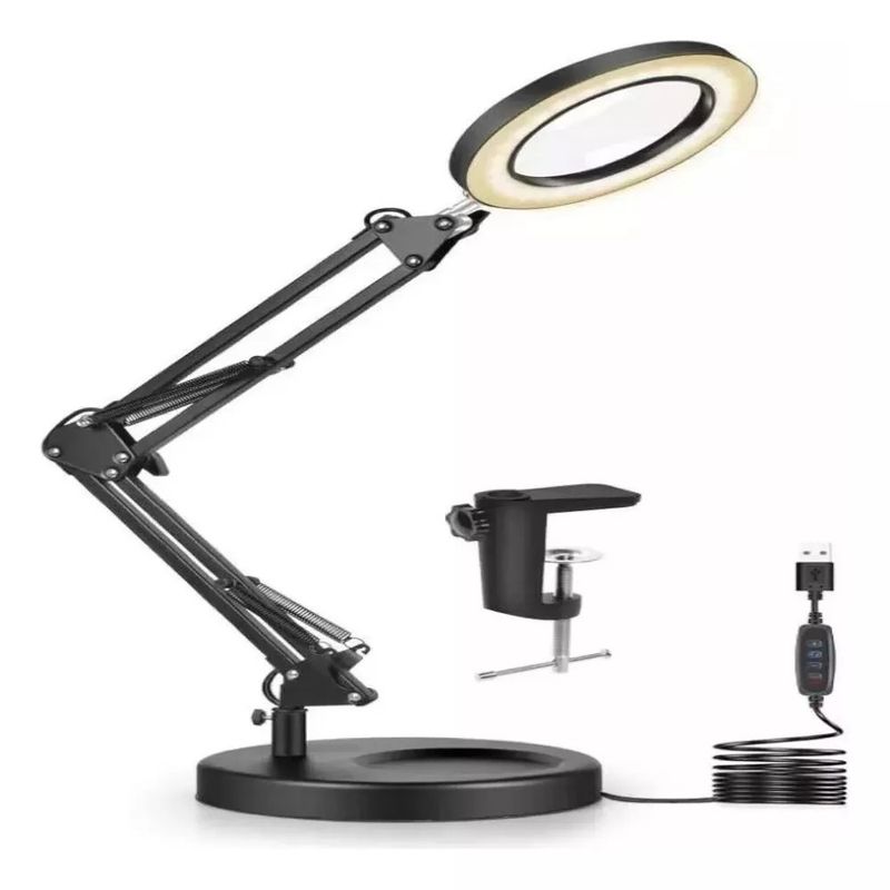 MUNDO MAGIA - Lámpara Lupa De Aumento Lente Circular Luz Led Soporte 2en1