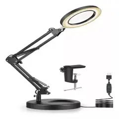 MUNDO MAGIA - Lámpara Lupa De Aumento Lente Circular Luz Led Soporte 2en1
