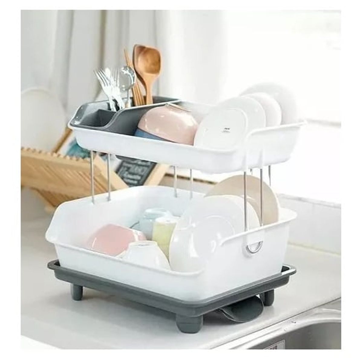 GENERICO - Secador Escurridor De Platos Dos Niveles Plástico