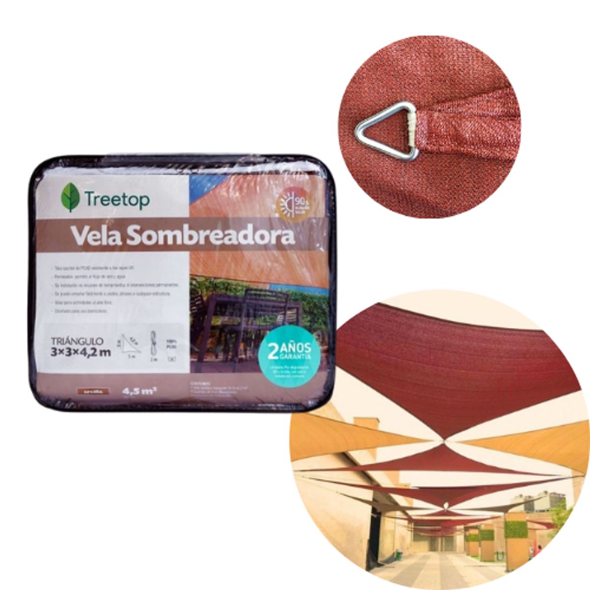 TREETOP - Vela Sombra Triangular de 3 × 3 × 4,2 m color Arcilla