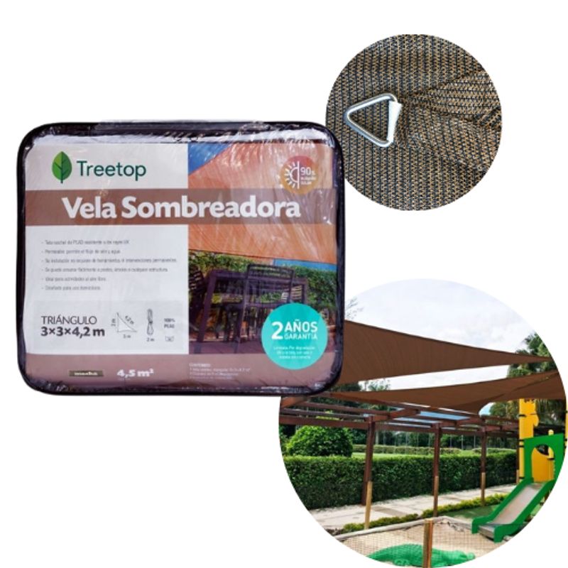 TREETOP - Vela Sombra Triangular de 3 × 3 × 4,2 m color Moka