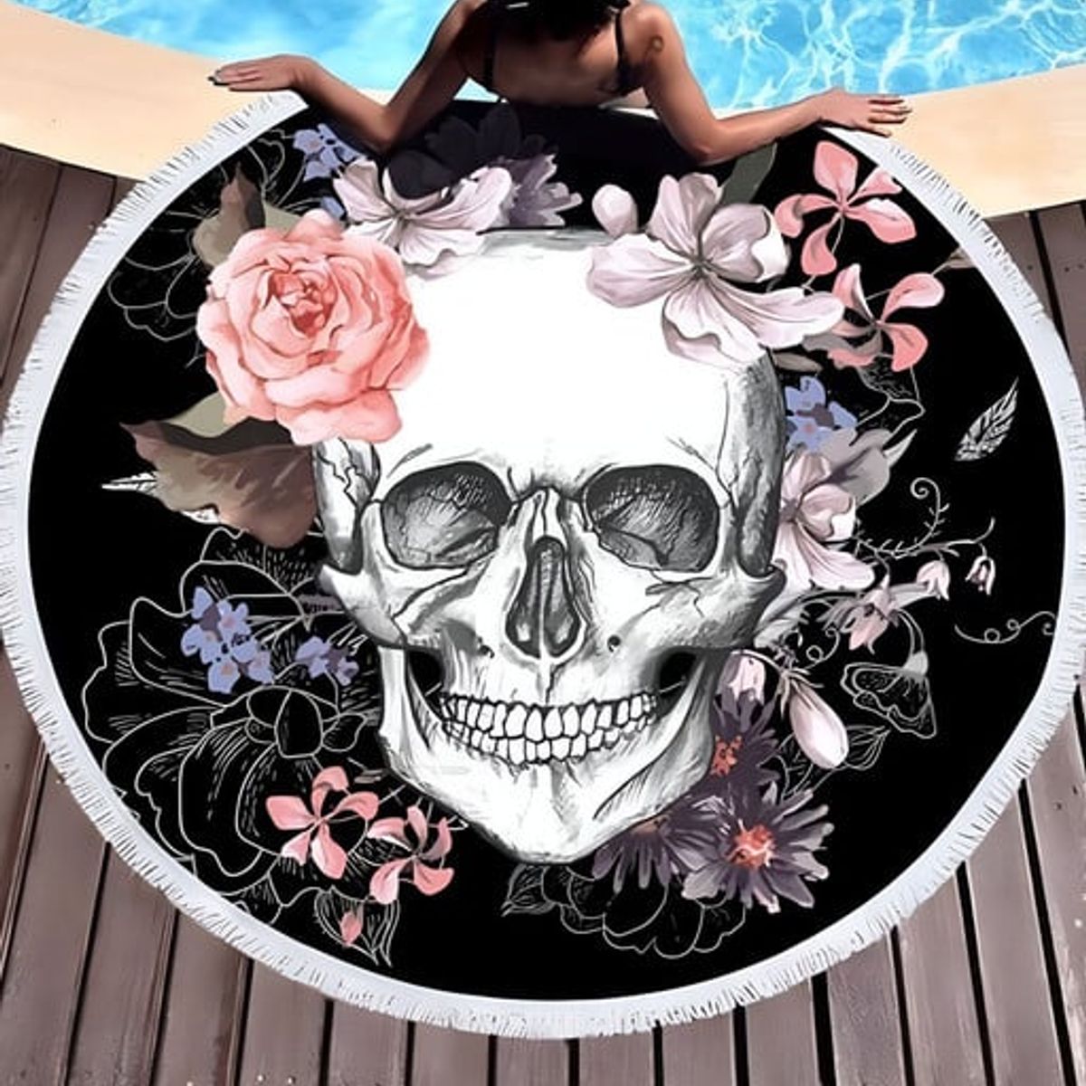 GENERICO - Toalla Manta redonda playera con diseño Calavera