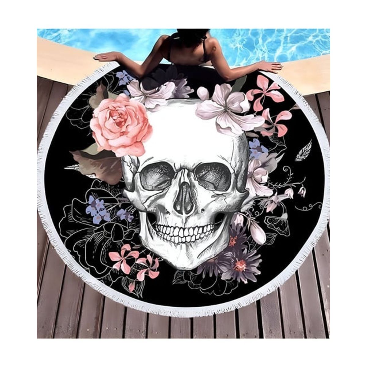 GENERICO - Toalla Manta redonda playera con diseño Calavera