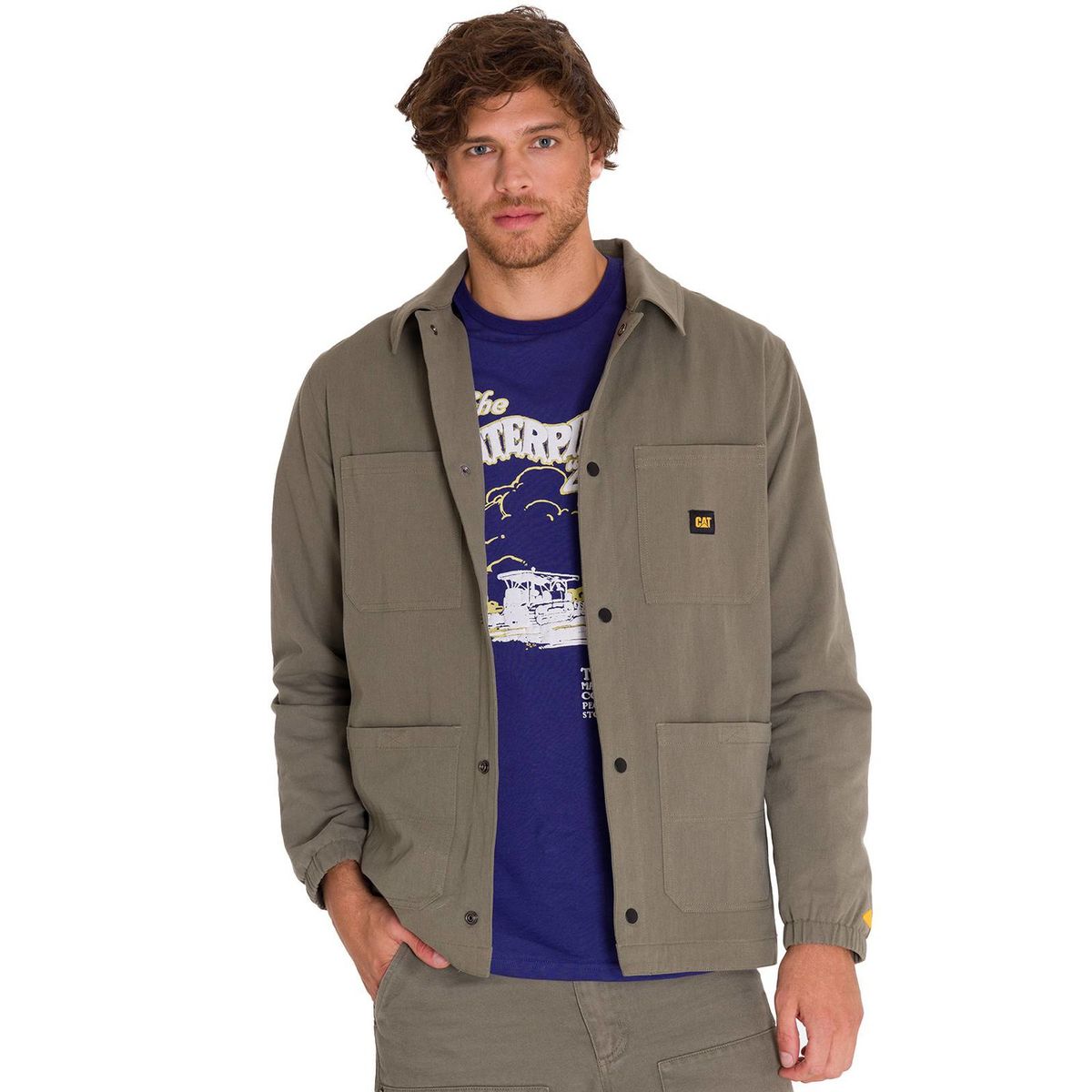 CAT - Chaqueta Casual Snap Front Coach Hombre Verde CAT