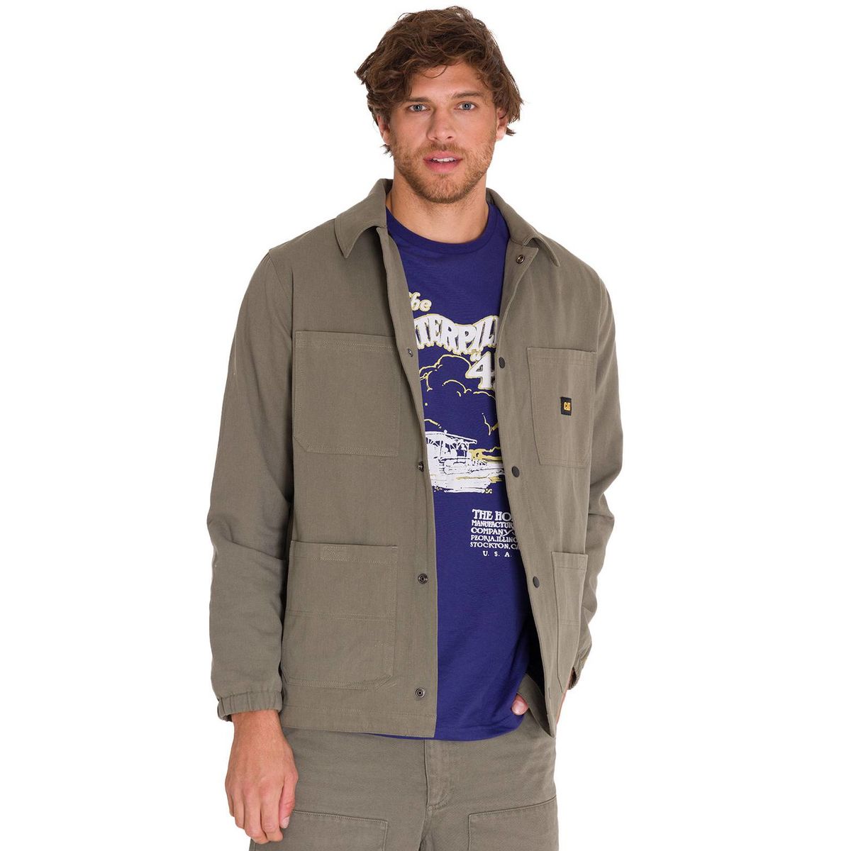 CAT - Chaqueta Casual Snap Front Coach Hombre Verde CAT