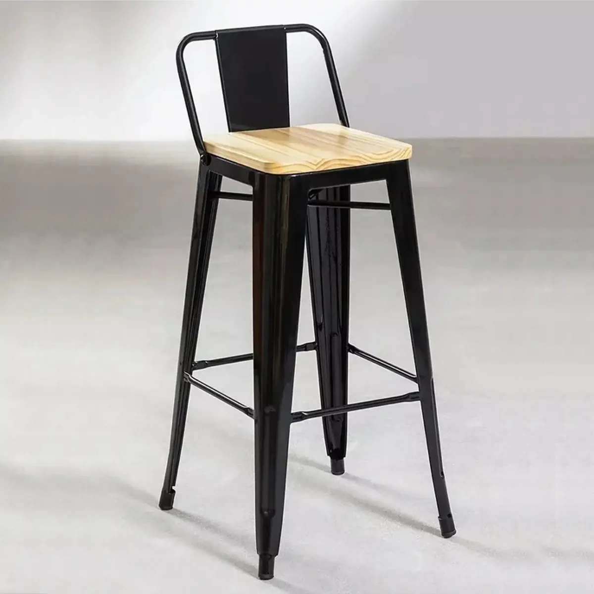 CORI CORI - Taburete Tolix 77cm Negro asiento de madera