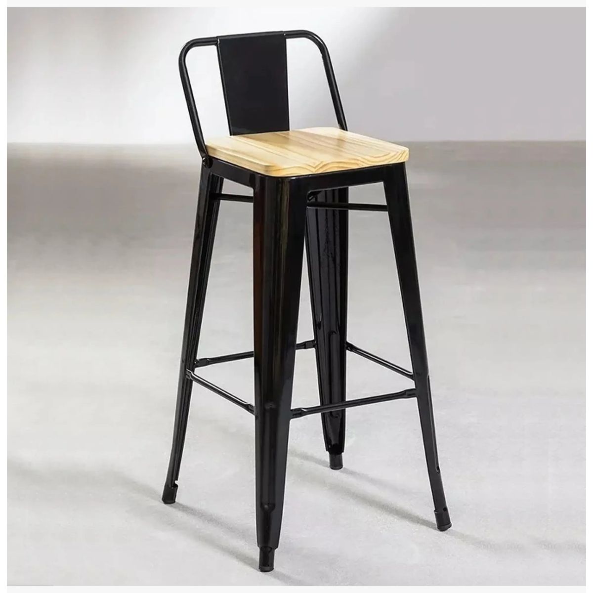 CORI CORI - Taburete Tolix 77cm Negro asiento de madera