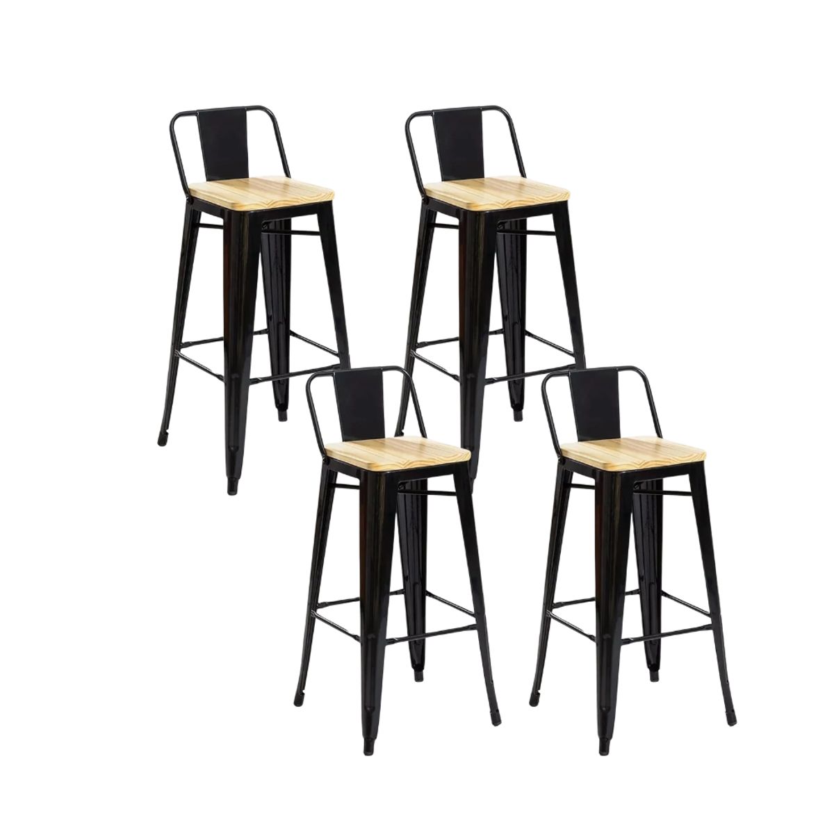 CORI CORI - Taburete Tolix 77cm Negro asiento de madera