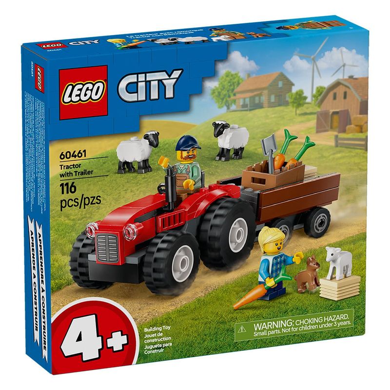 LEGO - LEGO Tractor Rojo con Remolque y Oveja (60461)
