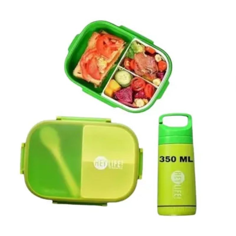 GENERICO - Set Fuente Contenedor Plástico para Comida + Botella Libres de BPA
