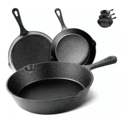 EVERSO - Pack 3 Sartenes De Hierro Fundido Con Mango Varias Medida