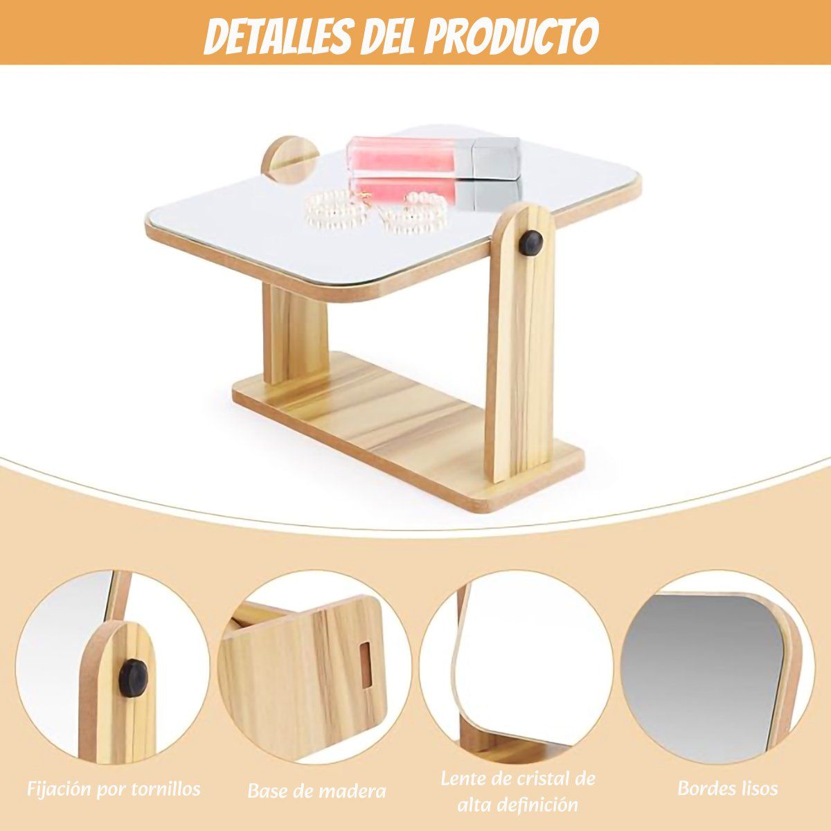 GENERICO - Espejo De Maquillaje Giratorio De Madera De 360 Grados.